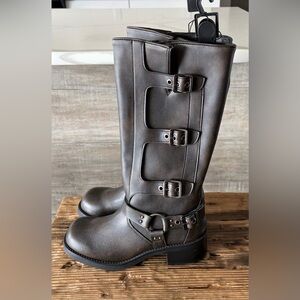 Brown Buckle Knee-High Boots